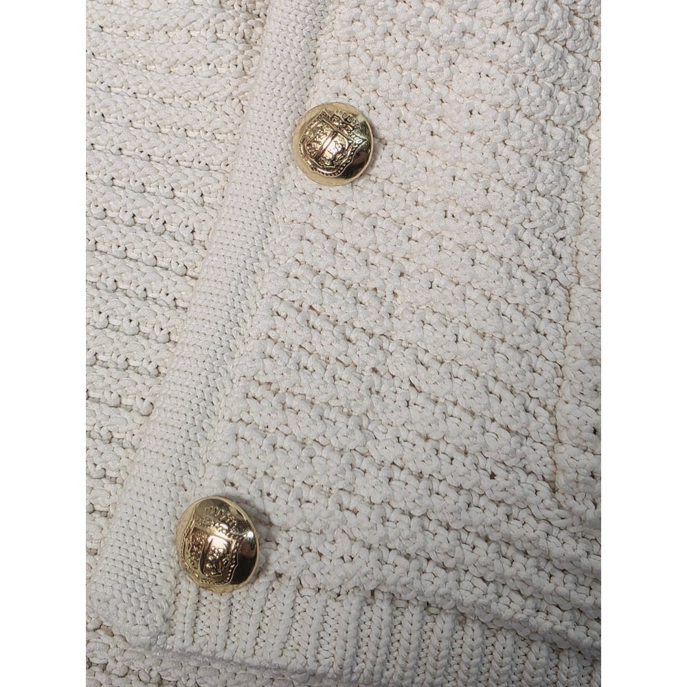 Talbots Kate Cardigan Size Large Ivory Gold Buttons Pockets Chunky Knit - Picture 2 of 9